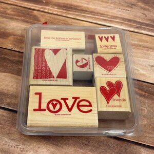 2006 STAMPIN' UP! A LIGHT HEART WOOD MOUNT RUBBER STAMP SET OF 7